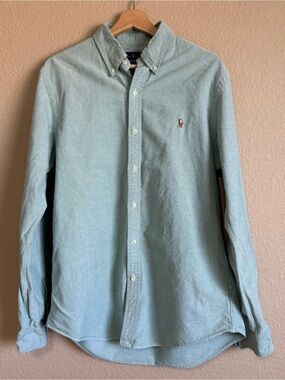 Ralph Lauren Men's Button Down Cotton Oxford Shirt Teal Sz L Shirt Slim Fit Pony